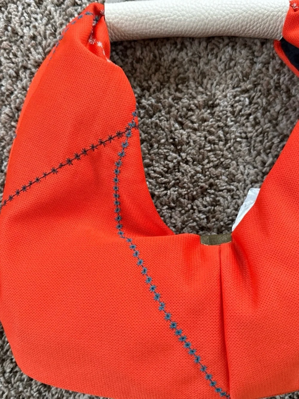 Bold Orange Shoulder Hobo Bag with Cream Accent